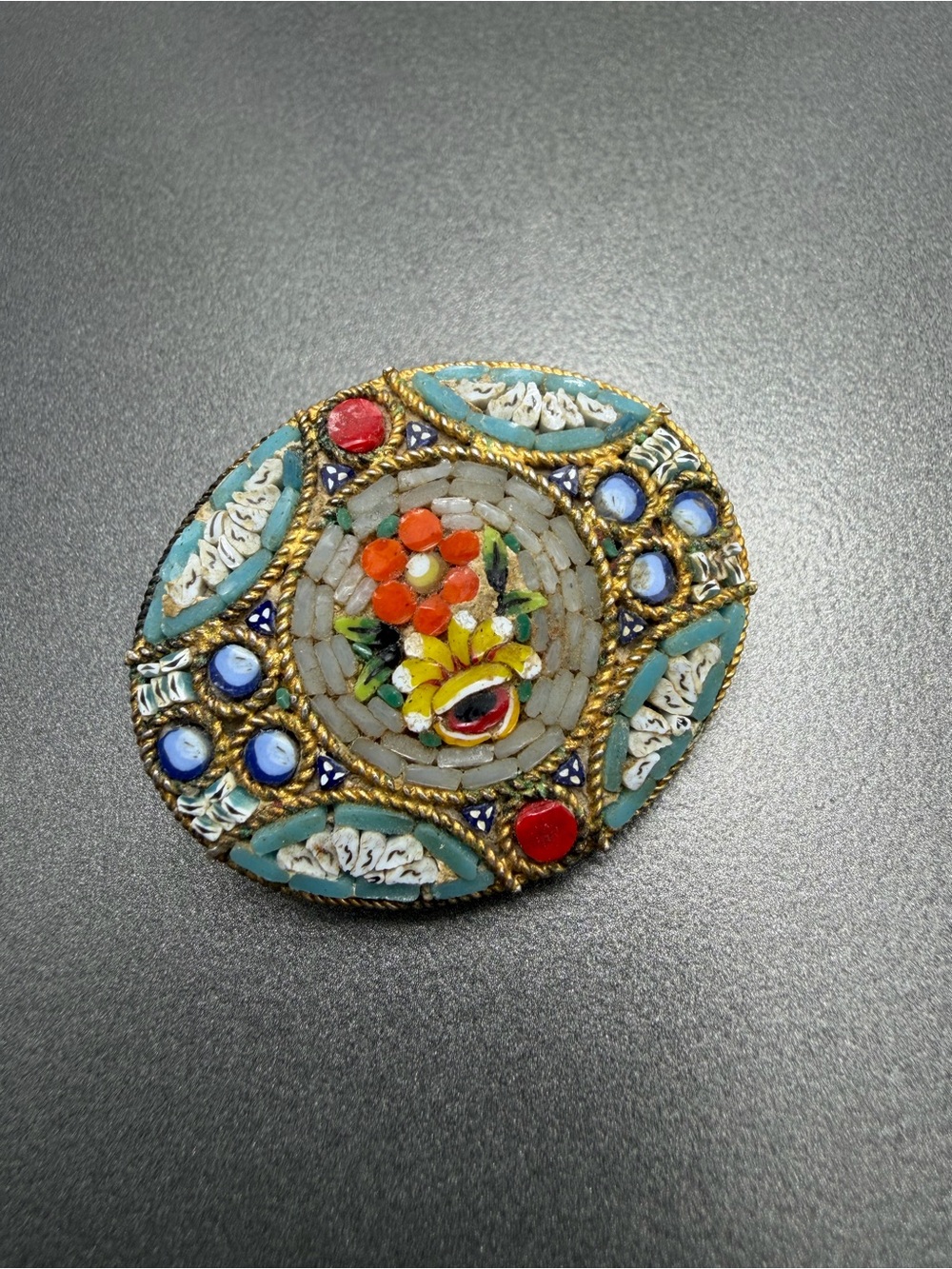 Vintage Floral Micro-Mosaic Brooch #39mo